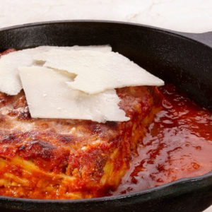 Lasagna in an iron skillet
